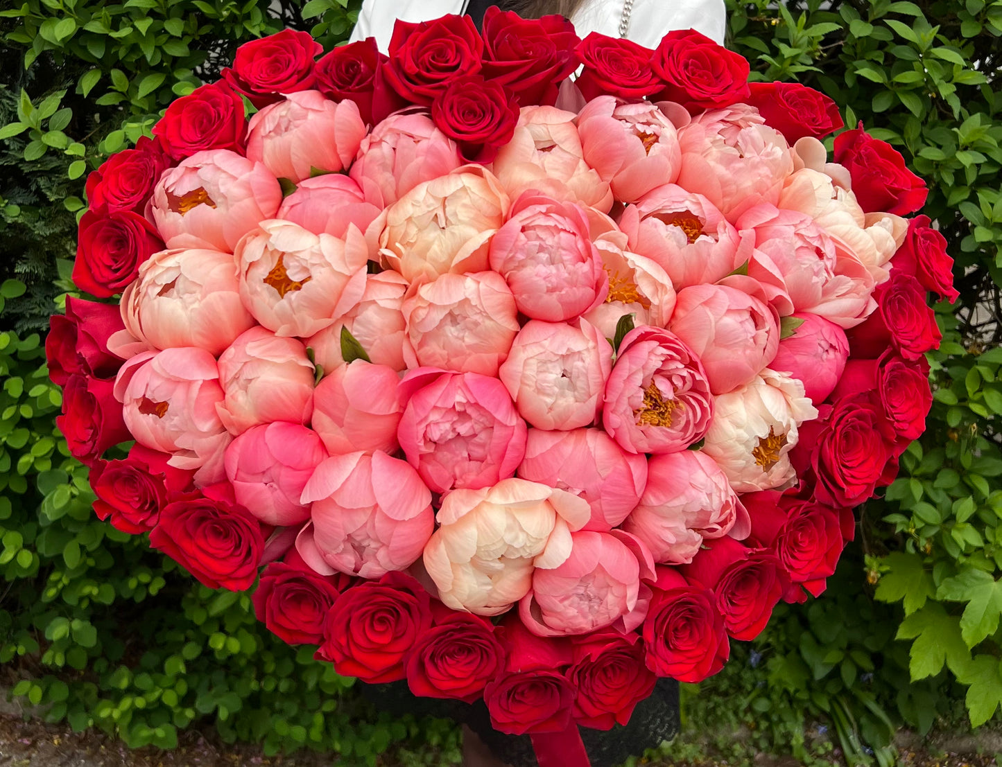 Heart of Love — Peonies & Red Roses