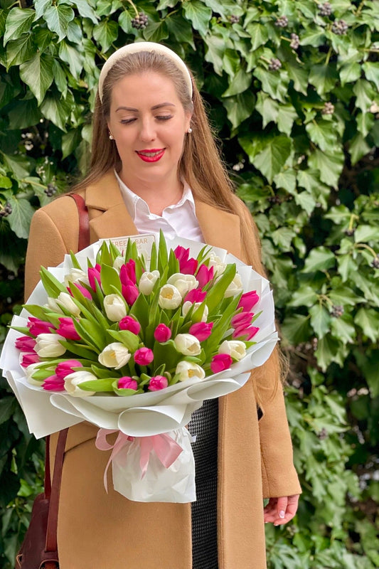 White & Pink Tulip Bouquet