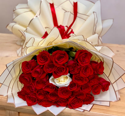 Red Rose Bouquet with a White Accent