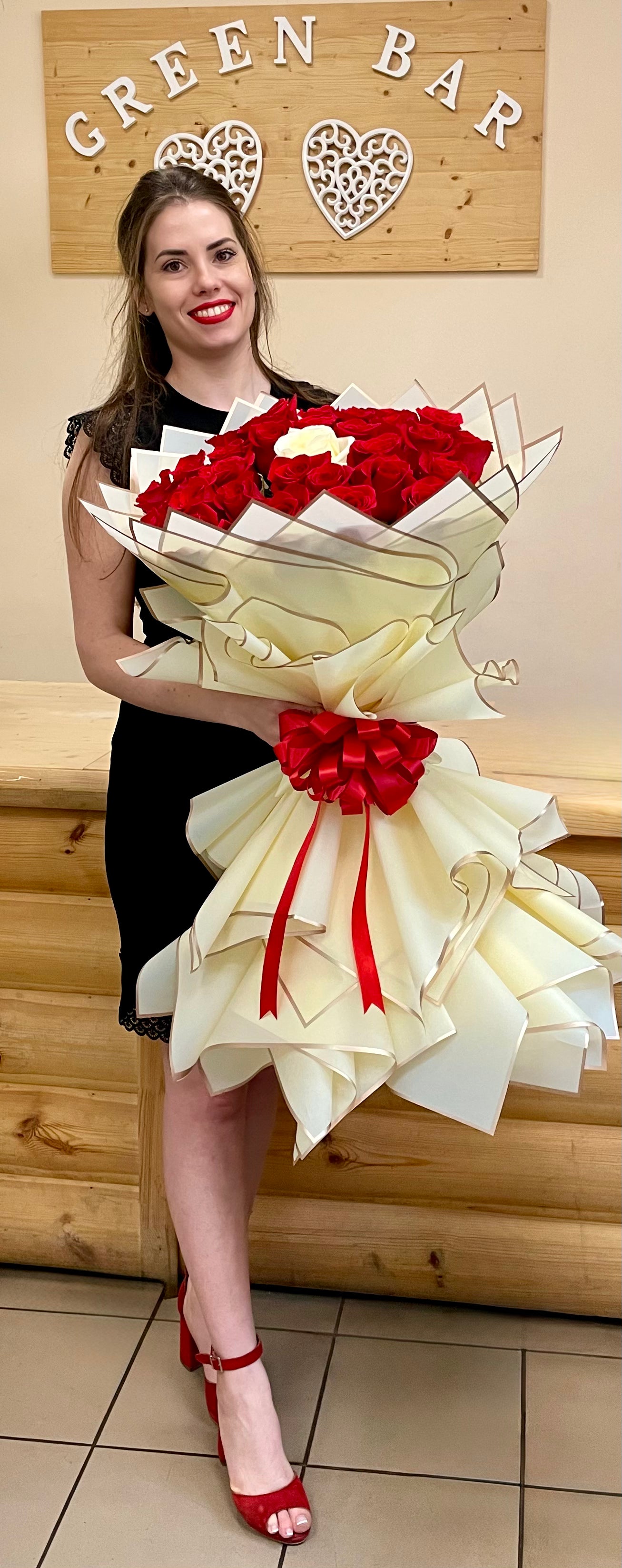 Red Rose Bouquet with a White Accent