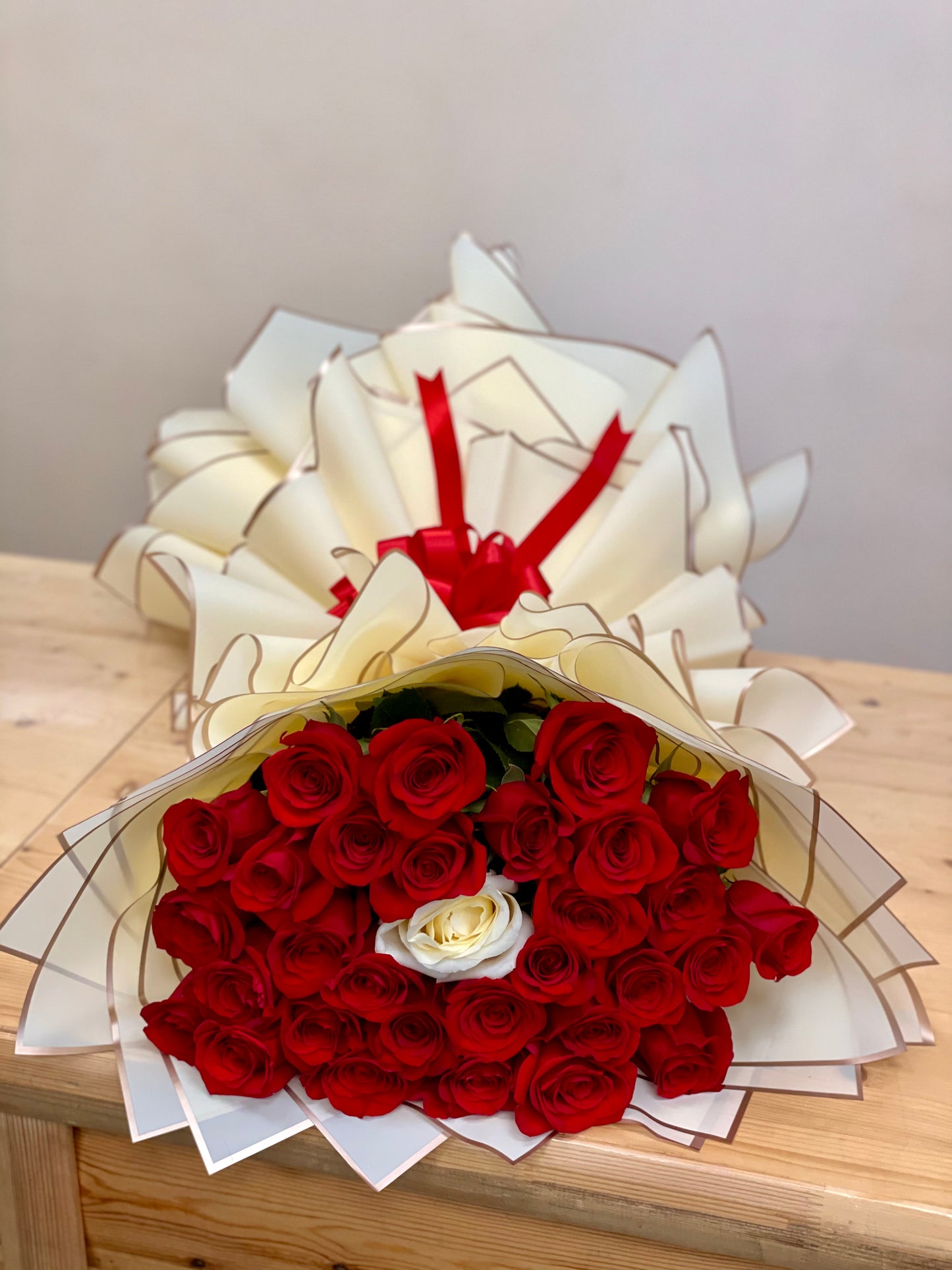 Red Rose Bouquet with a White Accent