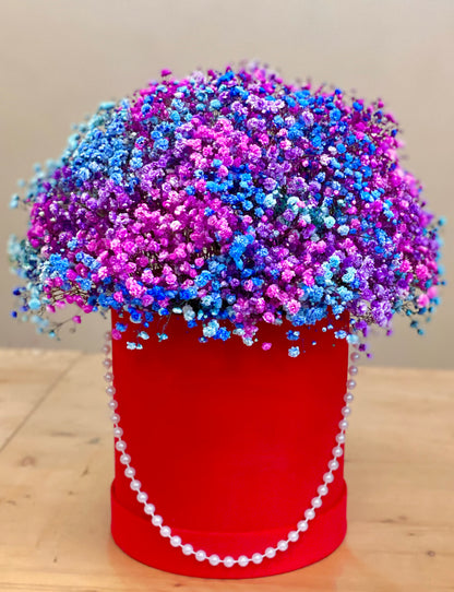 Bright Box with Colored Baby’s Breath