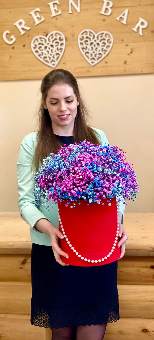 Bright Box with Colored Baby’s Breath