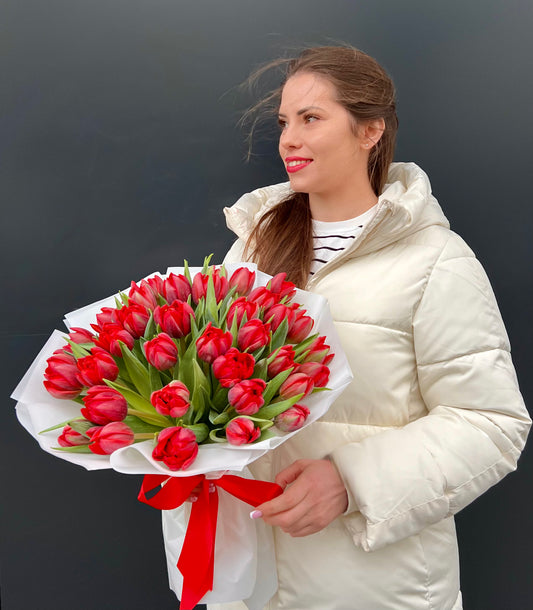 Red Peony Tulip Bouquet
