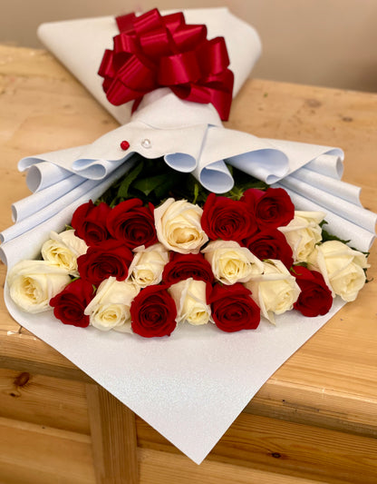 Red & White Roses — Signature Tiered Arrangement