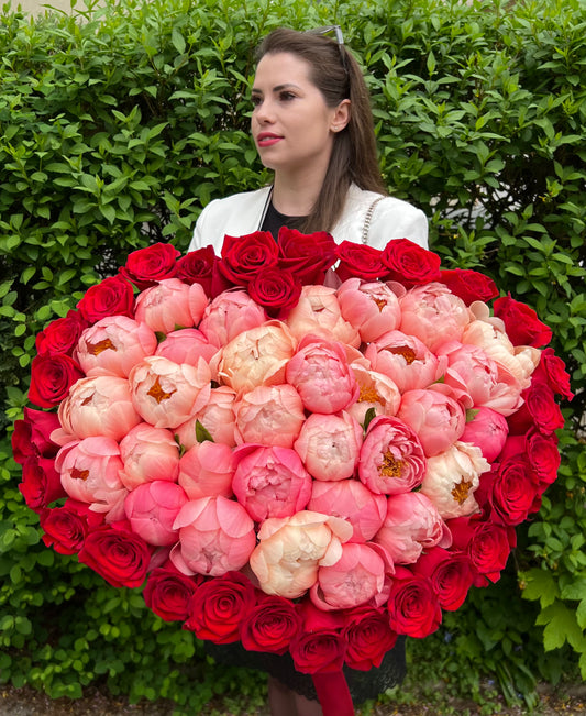Heart of Love — Peonies &amp; Red Roses